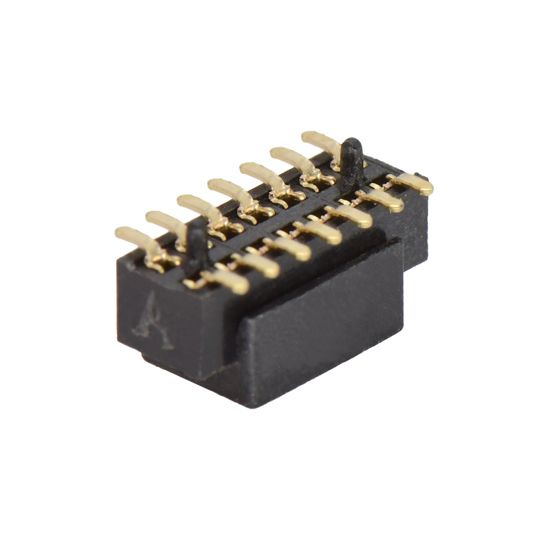 Pitch 1.00mm 180° 双排 SMT+CAP 排母 带柱 塑高2.1mm PC3.9 2X07Pin 黑色 镀全金G/F